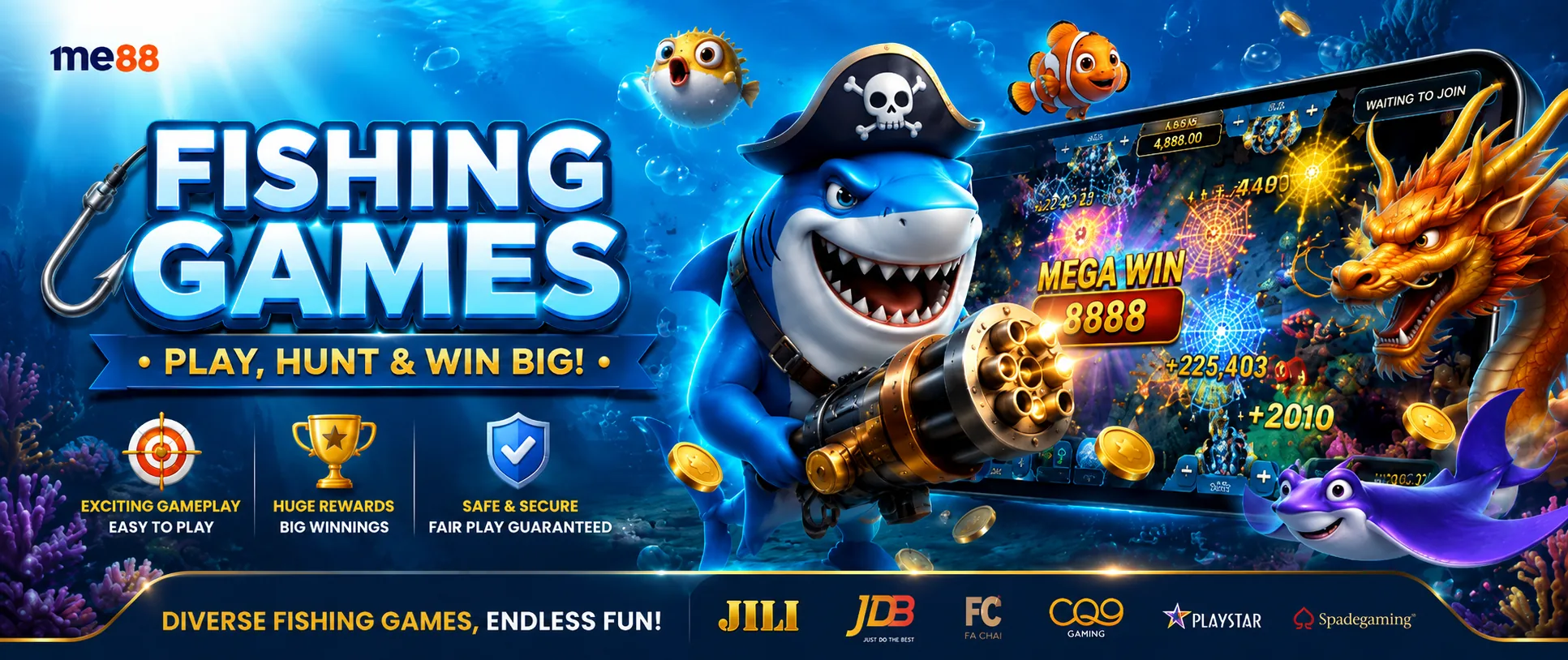 me88 Online Casino Malaysia – Fishing Games Banner
